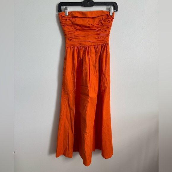 Reformation Lissa Dress in Citrus (bright orange) Strapless - Picture 2 of 11